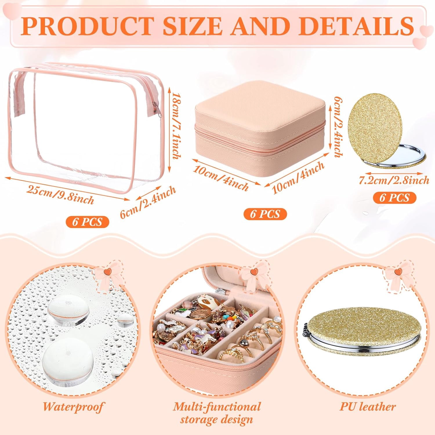 48 Pcs Spa Party Favors Sleepover Supplies Bow Headband Wristband Scrunchies Hair Clip Jewelry  Makeup Bag Mirror for Women Bridesmaid Gifts Graduation Gift (Beige)