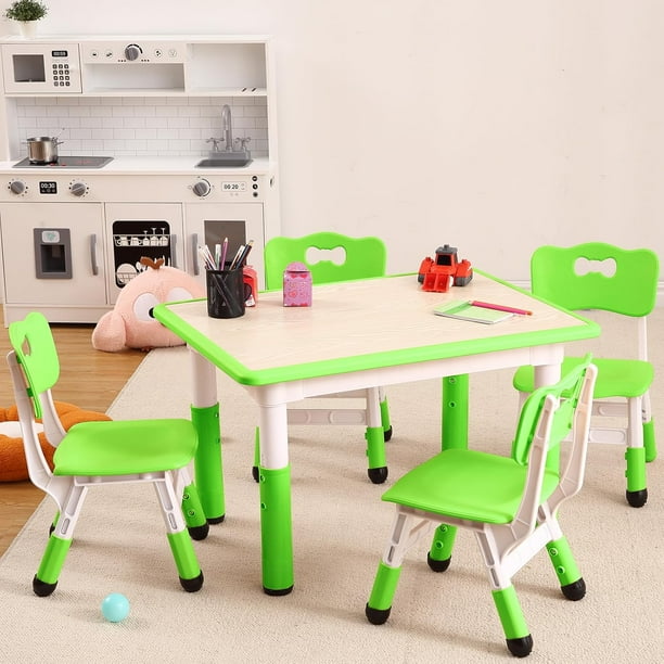Mesa Moderna para Niños y Juego de 4 Sillas, Mesa Ajustable de 31.5" con Patas Antideslizantes y Escritorio con Diseño de Grafiti, Juego para Preescolar