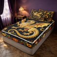 thumbnail image 2 of Manfei Gothic Dragon Animals Zipper Twin Comforter Sets with Fitted Sheet and 2 Pillowcases,Vintage Floral Rose Zipper Bedding Set,Brown Orange,Black Reversible,4pcs, 2 of 8