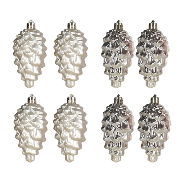 Billuyoard 8 Uds. De pino de plástico ABS que cuelga, hermosas decoraciones navideñas de cono de pino, 8 Uds. En 1 paquete Kits de decoración para fiestas Dorado champagne