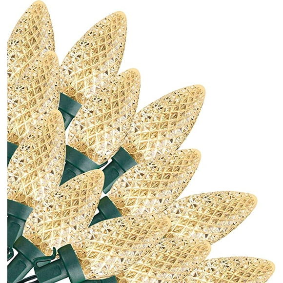 C9 Christmas Lights Outdoor, 50 LED 33ft Waterproof Green Wire String Lights, Indoor Outdoor Fairy Lights for Christmas Tree Xmas Yard Party Wedding House Decorations (Warm White)