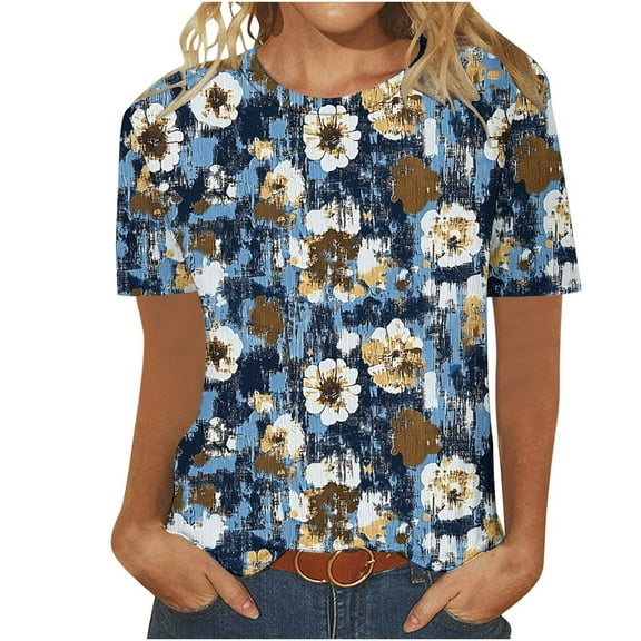 Womens Summer Tops Short Sleeve Womens Plus Size T Shirts Loose Fit Women Clothing Tops