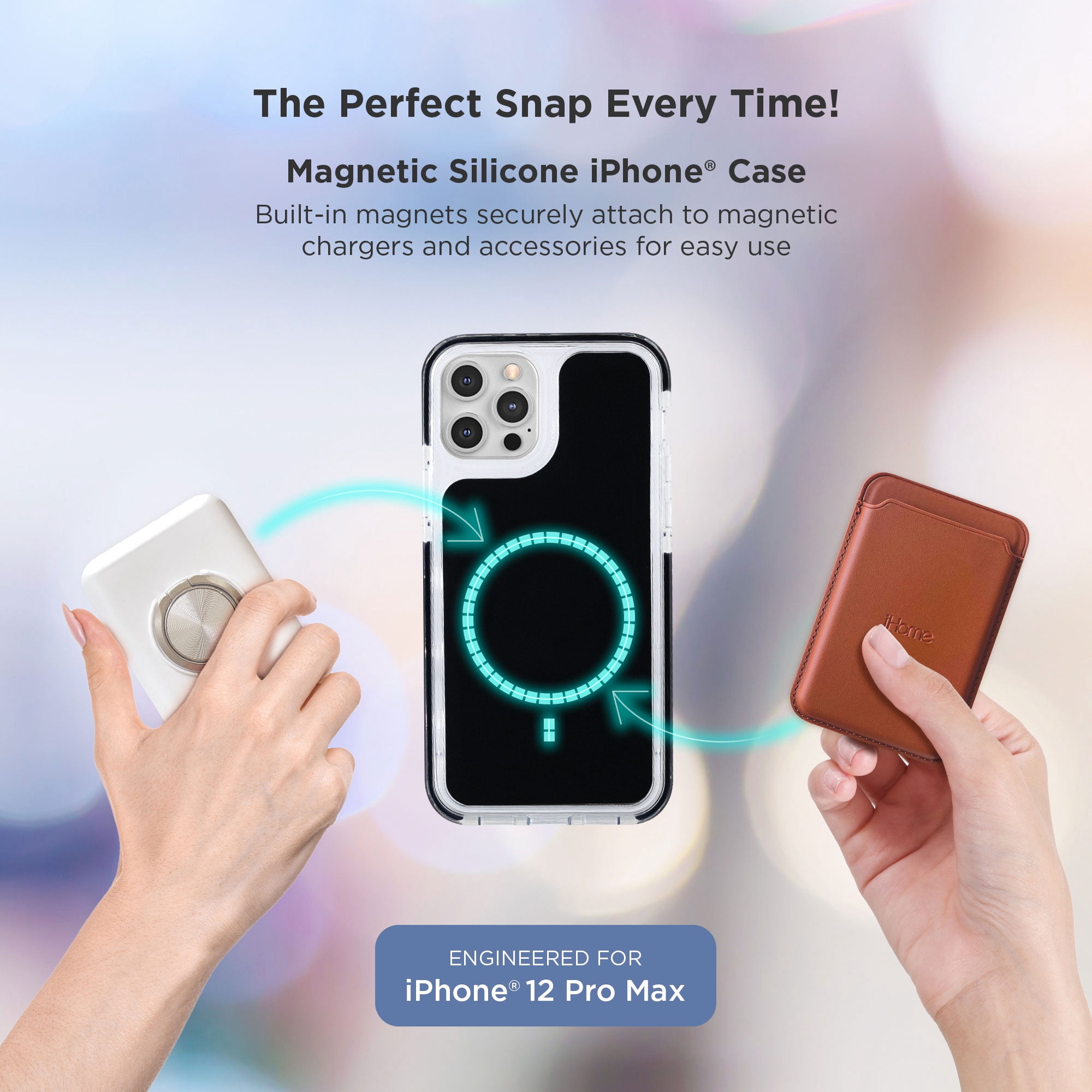 iHome Magnetic Silicone Velo Case: Premium Silicone, Lightweight, Ultra Slim, Shock Absorbent Velo Protective Case, MagSafe Compatible (iPhone 12 Pro Max, Black)