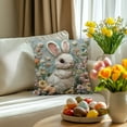 thumbnail image 6 of TanSiDing 2pcs Easter Bunny Embroidery Style Pillowcase Floral Print Decorative Throw Pillow Cover Soft Polyester Home Decor Couch Bedroom Accent 45*45cm, 6 of 6