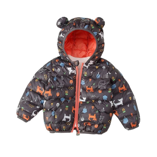 2022 Otoño Invierno Niños Abajo Chaquetas acolchadas Infantes Bebés Niños Niñas Dibujos animados lindo Oreja ligera Abrigos con capucha Niños pequeños Ropa para niños 12-18M (Etiqueta 80) Gao Jinjia LED
