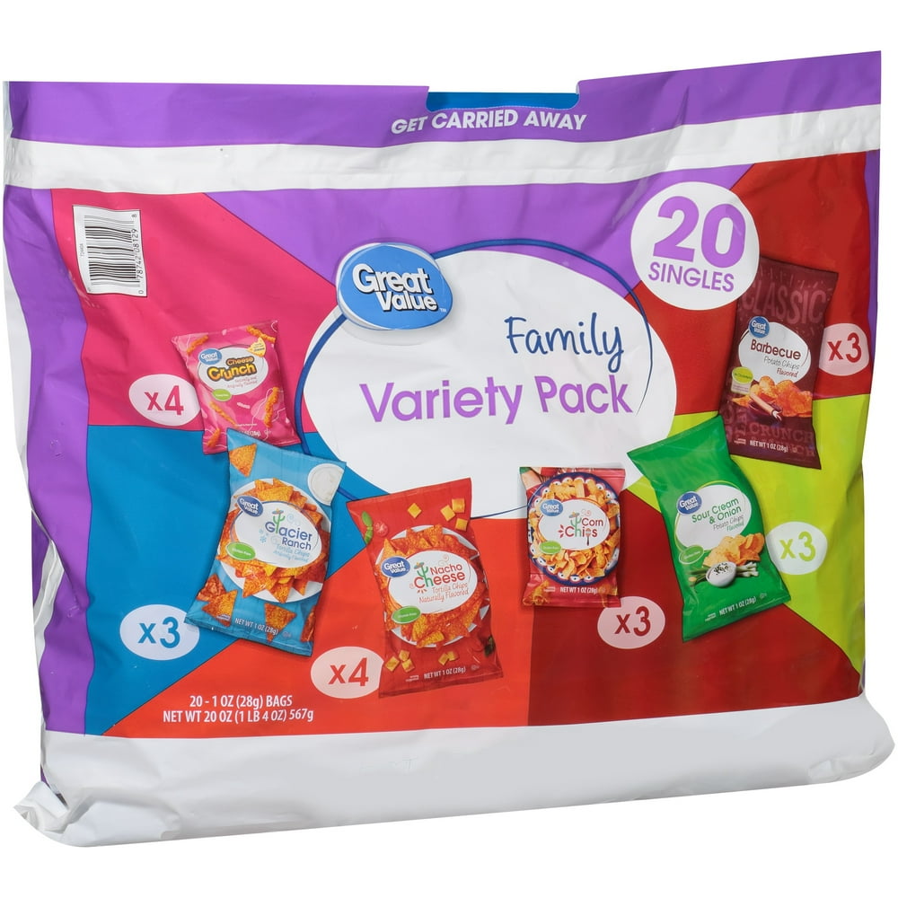 (2 Pack) Great Value Family Variety Pack Snacks, Tortilla, Corn, Potato