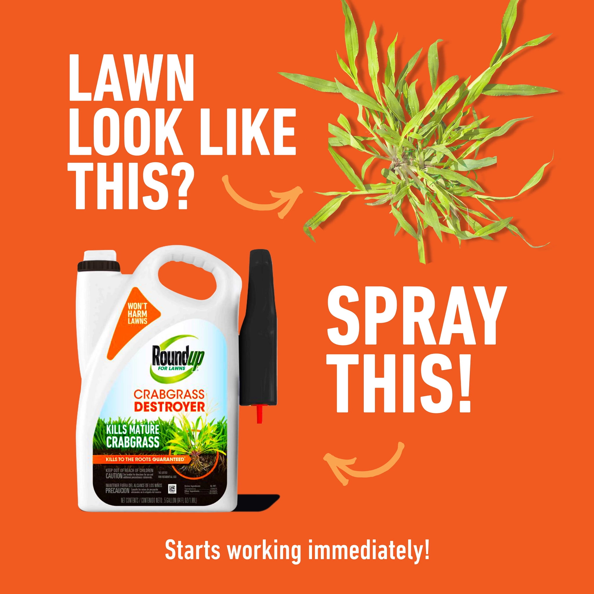Roundup for Lawns Crabgrass Destroyer2, Tough Weed Killer, Ready-To-Use, 64 oz.