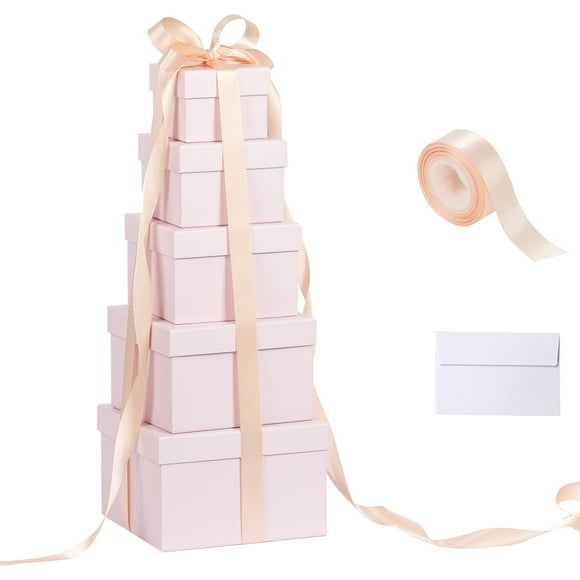 Cajas de Regalo CHARMGIFTBOX Grandes Cuadradas Anidadas Paquete de 5 Color Rosa