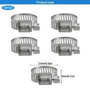 Stainless Steel Hose Clamps, 12 Pcs Adjustable 1/2-3/4(13-19mm) Worm Gear Hose Clamp, Heavy Duty Hose Clamps for Automotive, Pipe, Radiator Plumbing and Fuel Line, 0.82x0.31