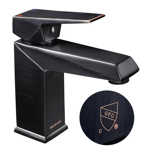 Aquaterior Modern 1 Hole Bathroom Sink Faucet Square Cold & Hot Water Tap ORB