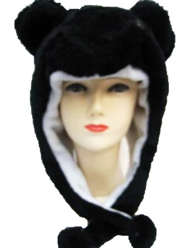 Plush Black Bear Animal Hat - Black 