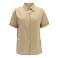 thumbnail image 6 of Outfmvch Button Up Tops for Women Womens Linen Tops V Neck Embroidered Shirt Cotton Linen Short Sleeve Womens 3/4 Sleeve Button Down Shirts V Neck Blouses Khaki L, 6 of 8