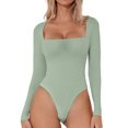 thumbnail image 1 of YDLCAFD New Square Neck Long Sleeve Sexy Double Layered Button Down Jumpsuit Solid Color Jumpsuit Base Layer S, 1 of 4