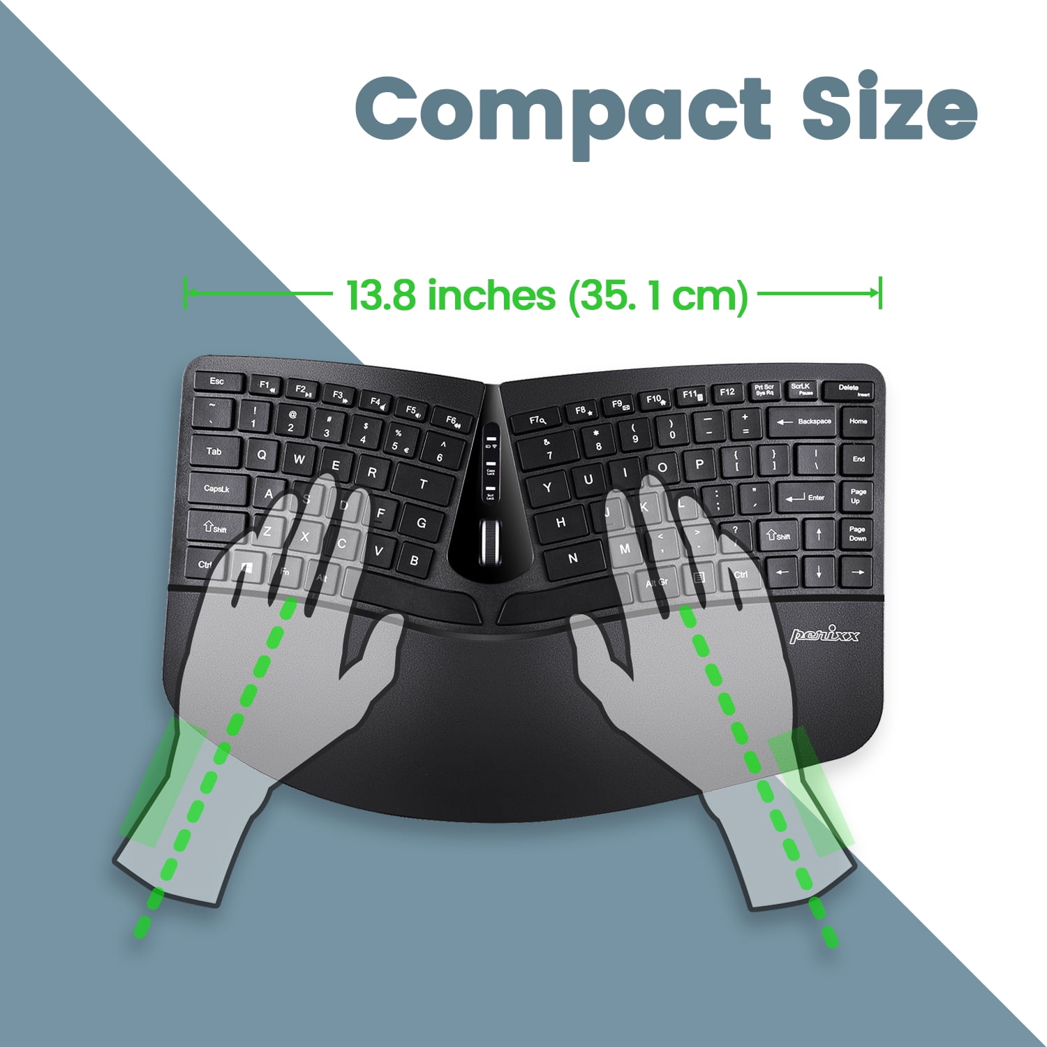 Perixx PERIDUO-606 Wireless USB Compact Ergonomic Keyboard with Vertical Optical Mouse - Detachable Stand - Black