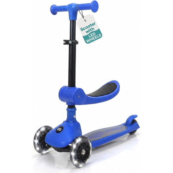 SereneLife 3-Wheel Foldable Kids Scooter – LED Wheel Lights, Adjustable Handlebar, Rear Foot Brake, Lean-to-Steer, Anti-Slip Deck – Ideal for Toddlers & Kids 2 , up to 110 lbs