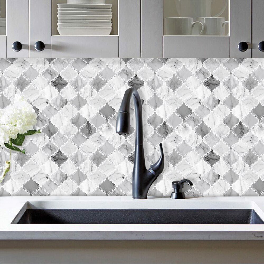 clevermosaics 12" x 12" Marble Peel and Stick Wall Tiles for Kitchen Backsplash - 6 Sheets