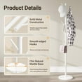 thumbnail image 5 of Coat Rack Freestanding with Natural Marble Base, Metal Coat Rack Stand with 10 Hooks, 3 Adjustable Size Coat Tree for Bags, Clothes, and Hats for Entryway, Bedroom, Hallway, Office, White, 5 of 16