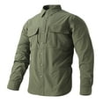 thumbnail image 2 of WREESH Men's Outdoor Work Button Down Shirts Long Sleeve Solid Color Elastic Quick Drying with Multiple Pockets Olive Green, 2 of 9