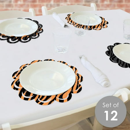 Big Dot of Happiness Tiger Print - Jungle Party Round Table Decorations - Paper Chargers - Place Setting For 12