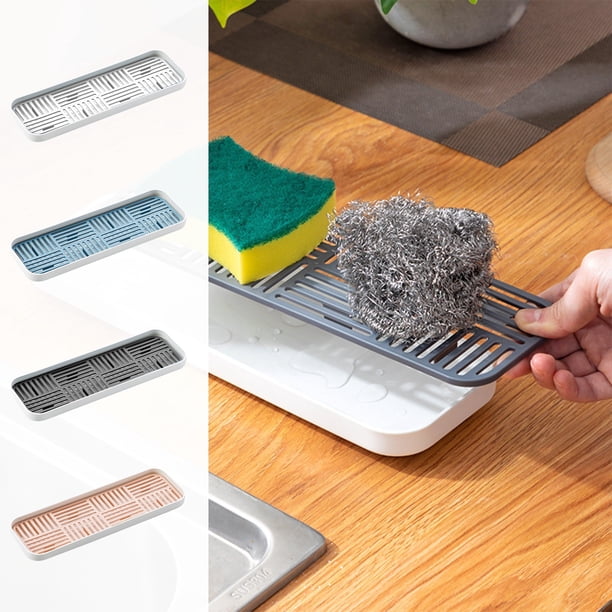 Fiudx Escurridor de Cocina de Doble Capa, Drenaje Eficaz, Ahorro de Espacio, Organizador Multiusos, para Guardar Trapos y Esponjas, Blanco, Rosa, Azul y Gris, 30 X 10 X 3 Cm.