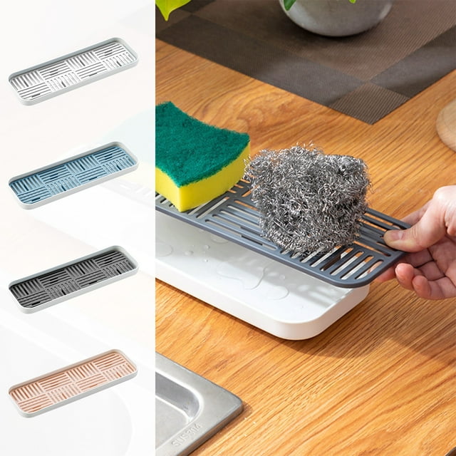 Iumwxz Kitchen Organizers and Storage Kitchen Draining Rag Holders Double Household Sponge Sink Draining Rack Sink Countertop Cups Dishcloth Tray Holders Kitchen Gadgets Blue Plastic 50% off Clear