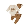 thumbnail image 2 of Aojekbee Baby Boys Pants Set, Long Sleeve Crew Neck Letters Print Romper with Sweatpants and Hat Fall Outfit, 2 of 10