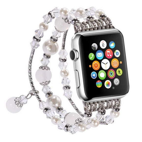 Band Compatible with Apple Watch 38-40mm/42-44mm , Women Girl Elastic Handmade Agate Bracelet Replacement for Apple Watch Series /4 /3/ 2 /1