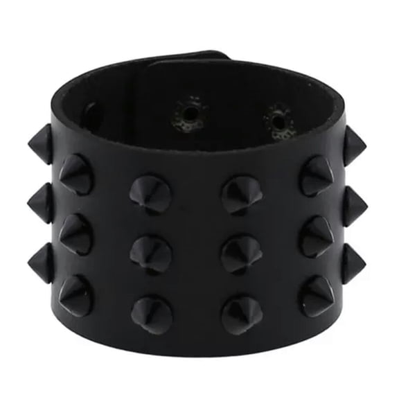K-KED Rock Gothic punk genuine Leather Bracelet Bangle Stud Cuff Wristband Jewe-ca_-Black