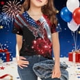 thumbnail image 2 of XAOFW Girl's T-Shirts Short Sleeve V Neck Graphic Print Kids 250Th Anniversary T Shirts Daily Wear Relaxed Fit Tee Shirts Holiday Vacation Versatile Cozy Children Tops, 2 of 4