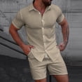 thumbnail image 5 of IROINNID Men's 2 Piece Casual Short Sleeve Button Down Shirt and Shorts Set Textured Jacquard Turndown Collar for Summer Beach Vacation, 5 of 8