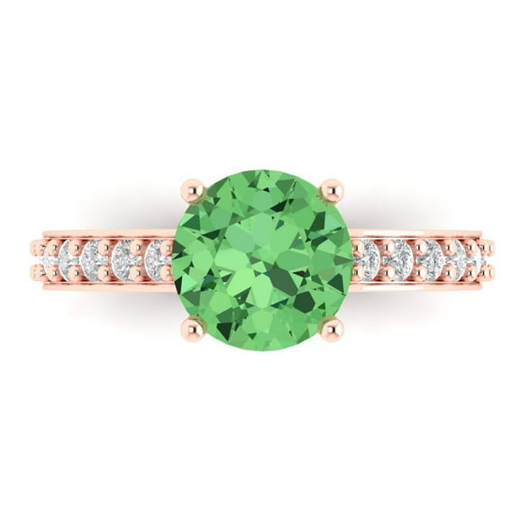 Clara Pucci 14K Rose Gold 2.3ct Green Solitaire with Accents Ring for Women