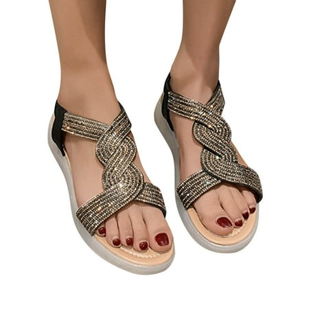 

Cathalem Summer Dress Sandals for Women Shoes Women Sandals Comfort With Elastic Strap Casual Nine Sandals for Women Size 5 Black 7