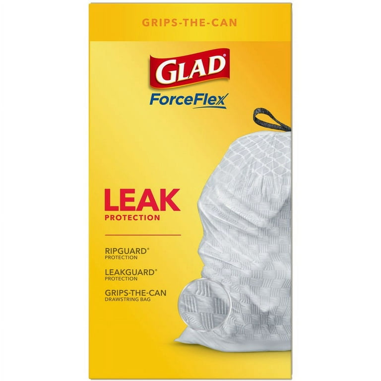 Glad® ForceFlex Tall Kitchen Drawstring Bags, 13 Gallon, 24 x25 1/8, 0.90  mil, White (100 PK)