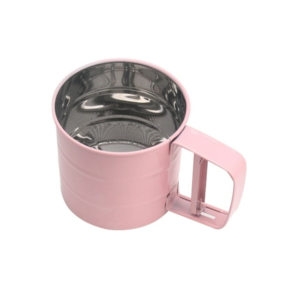 Naiovety Tamiz de harina de malla de acero inoxidable de alta calidad, tamiz mecánico para hornear, glaseado, azúcar, forma de taza, utensilios para Herramientas y accesorios para hornear Rosado Naiovety HA001575-01