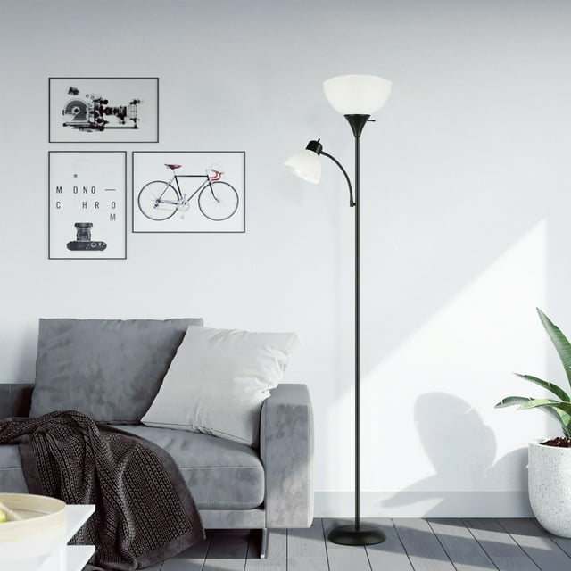 OUTON 71" Torchiere Floor Lamp with Reading Side Light, 3 Color Temperature Modern LED Standing Light for Living Room, Black