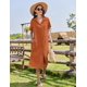 thumbnail image 2 of Vestido camisero HOTOUCH, casual, holgado, con botones, rojo ladrillo, 2 of 6