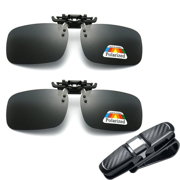 2PCS Polarized Clip on Glasses Polarized Lens Clip Glasses Clip-on Sunglasses Anti Glare Vision Polarized Clip UV400 Rimless Flip Up Anti Glare Driving Glasses Glasses Holder for Car Sun Visor