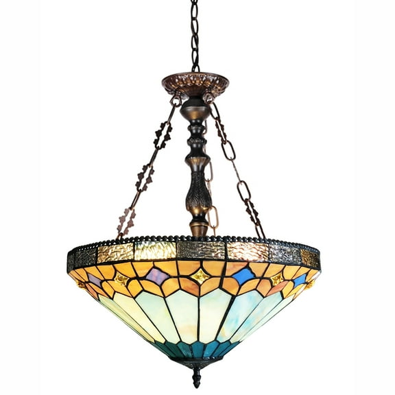 RADIANCE Goods Tiffany-Style Mission Stained Glass Inverted Ceiling Pendant 18" Height