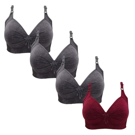 Gnurob 4 Pieces Lace Bralettes for Women No Underwire Bras Push Up Brassiere Comfort Padded T Shirt Bra Plus Size Wirefree Bralette Sports Everyday Wear Clearance Saving A04-Gray 3X-Large