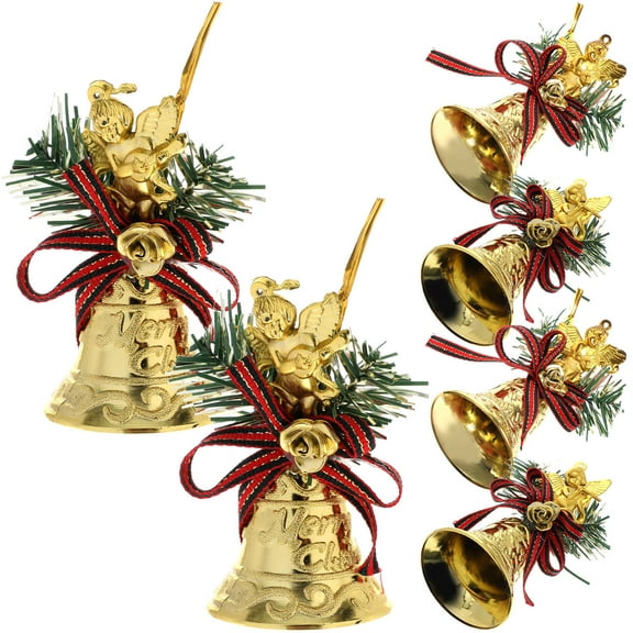 DEEPCRAFF Golden Christmas Bell Hanging Ornaments for Tree Decor Plastic Festive Party Prop 6pcs