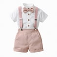 thumbnail image 2 of Kaprioy Toddler Kids Boy Shorts Clothing Set Baby Boy Dress Clothes Baby Boys Formal Suit Set Short Sleeve Romper Suspenders Shorts Pants Bowtie Wedding Tuxedo Outfits, 2 of 4