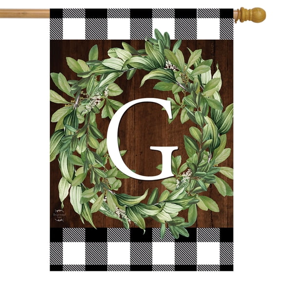 Briarwood Lane Wreath Monogram G Double-Sided House Flag