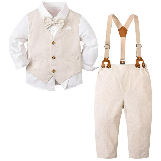Traje SANGTREE de lino de 5 piezas para niños, color caqui, 4-5T