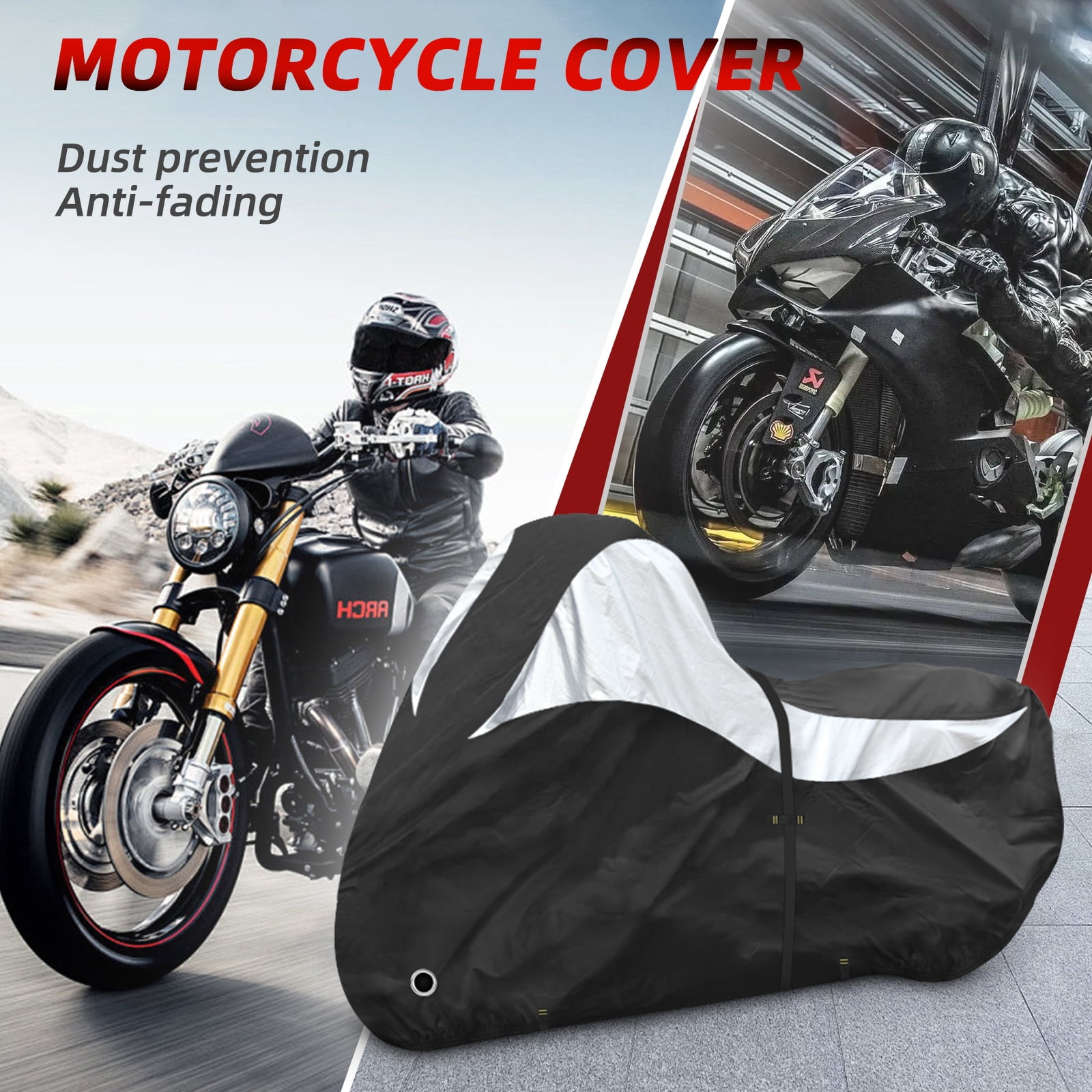 600D Motorcycle Cover, Heavy Duty Waterproof Motorcycle Covers Outdoor Storage with Lock-Holes Compatible with Harley Davidson, Honda, Suzuki, Yamaha (Side+Top Box)
