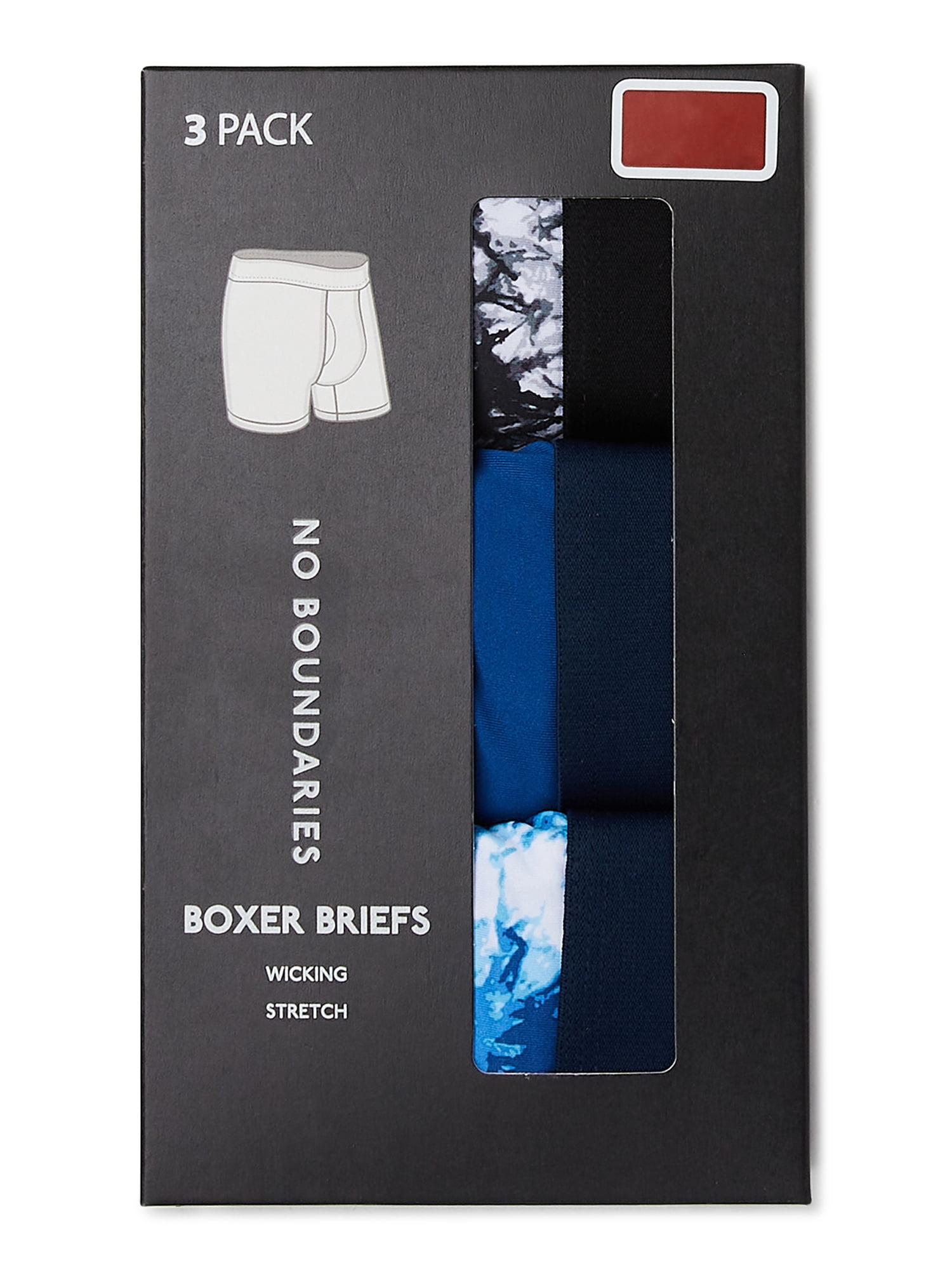 No Boundaries Men’s Tag-Free Printed Stretch Boxer Briefs, 3-Pack, Sizes up to 3XL
