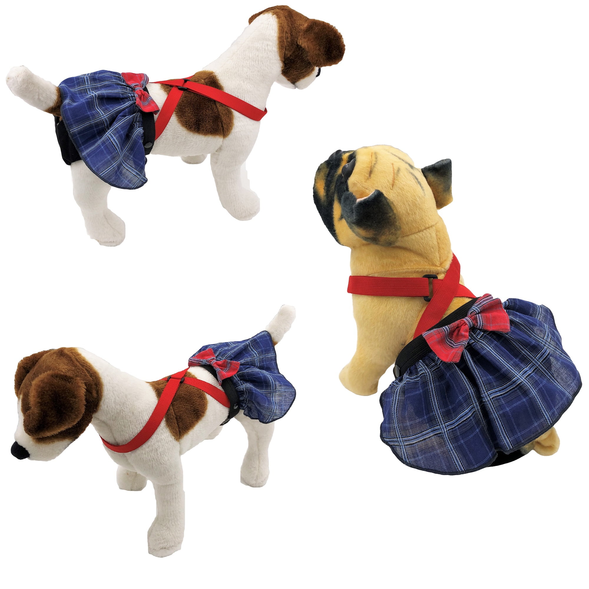 Pack of 2 Dog Skirt Female Diapers Plaid for Small and Large Pet Cotton Blue Red