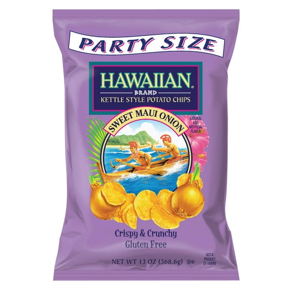 Hawaiian Brand Sweet Maui Onion Kettle Style Potato Chips, Gluten-Free, Party Size, 13 oz Bag