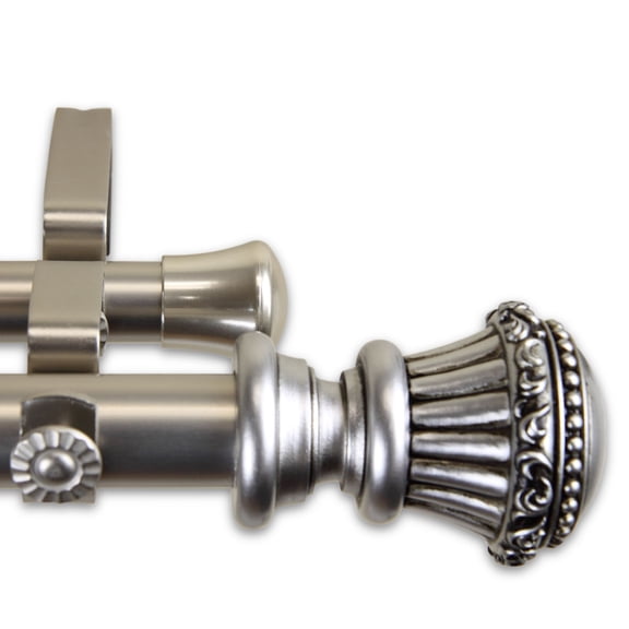 Contemporary Home Living 54-Inch Silver Solid Contemporary Double Curtain Rod With a Striped Knob