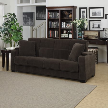 Clay Alder Home Klingle Chocolate Brown Velvet Convert A Couch Storage Arm Futon Sofa Sleeper Clay Alder Home Klingle Chocolate Brown Velvet Convert A Couch Storage Arm Futon Sofa Sleeper
