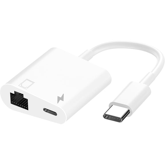 for MFi Certified 2 in 1 USB C to RJ45 Ethernet LAN Network Adapter with 60W USB Type C Charge Port Compatible with iPhone 16/15 Tablet/Laptop and USB C Devices,Supports 10/100Mbps